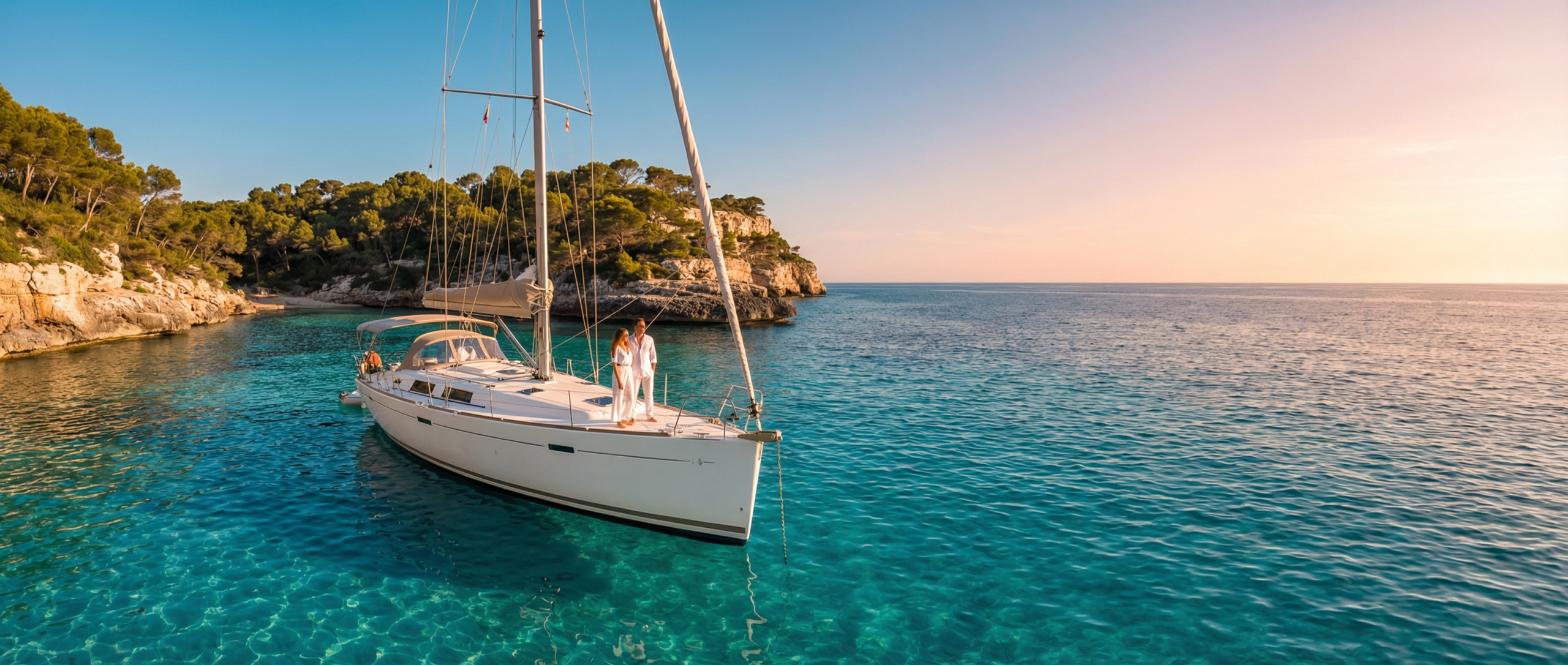 Velero navegando en aguas turquesa del Mediterráneo